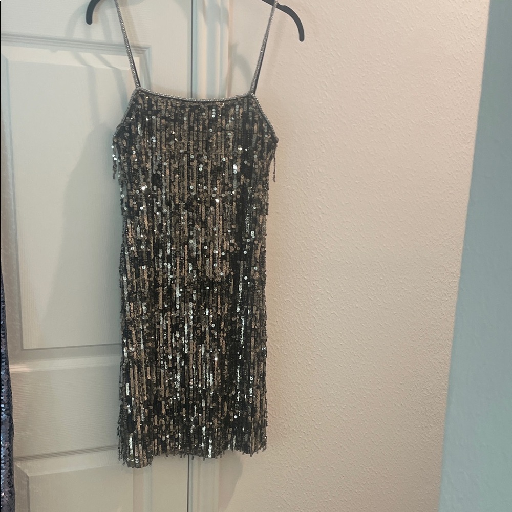 Alice + Olivia Black and Silver Sequin Top -Size 6